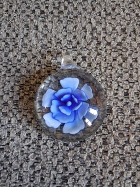 Blue Glass Flower Pendant - Elegant Floral Jewelry